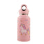 Pink water bottle with unicorn design on a white background