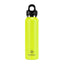 Yellow water bottle with black cap on a white background