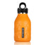 Orange water bottle with black cap on a white background