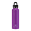 Purple water bottle with black cap on a white background