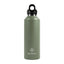 Green water bottle with black cap on a white background