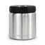 Stainless steel food container with black lid on a white background, featuring the Revomax brand.
