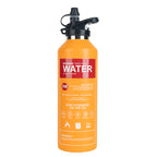 Orange water bottle with black cap on a white background