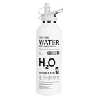 White water bottle with straw labeled 'H2O' on a white background