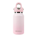 Pink water bottle with a matching cap on a white background, featuring the Revomax brand.