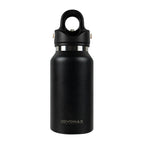 Black water bottle with a lid on a white background, featuring the Revomax brand.