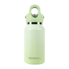 Light green water bottle with a carrying loop on a white background