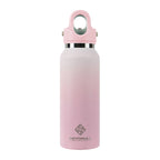 Pink water bottle with a matching cap on a white background