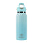 Light blue water bottle with a carrying loop on a white background