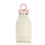 White water bottle with pink lid and handle on a white background