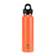 Orange water bottle with black cap on a white background