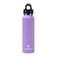Purple water bottle with black cap on a white background