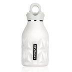 White water bottle with a black logo on a white background