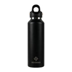 Black water bottle with a logo on a white background