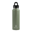 Green water bottle with black cap on a white background