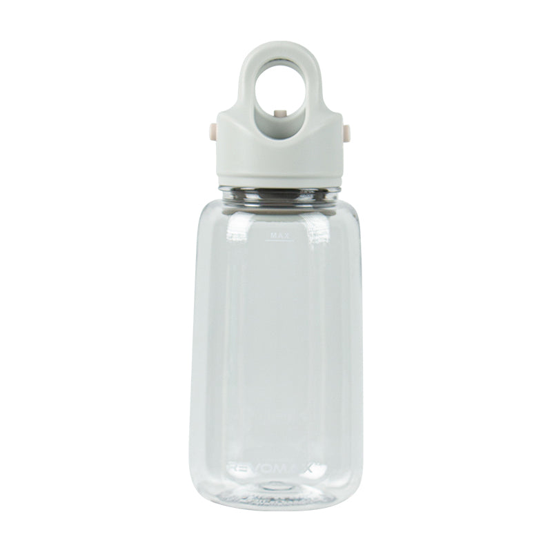 Clear water bottle with a white cap on a white background