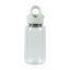 Clear water bottle with a white cap on a white background