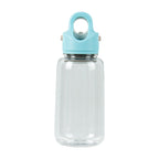 Clear water bottle with a light blue cap on a white background
