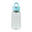 Clear water bottle with a light blue cap on a white background