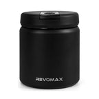Black thermos with Revomax branding on a white background